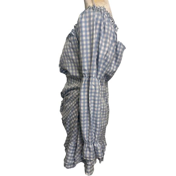 Seven Wonders Blue Gingham Ruched Long Sleeve Dress Size US 12 - Picture 6 of 12